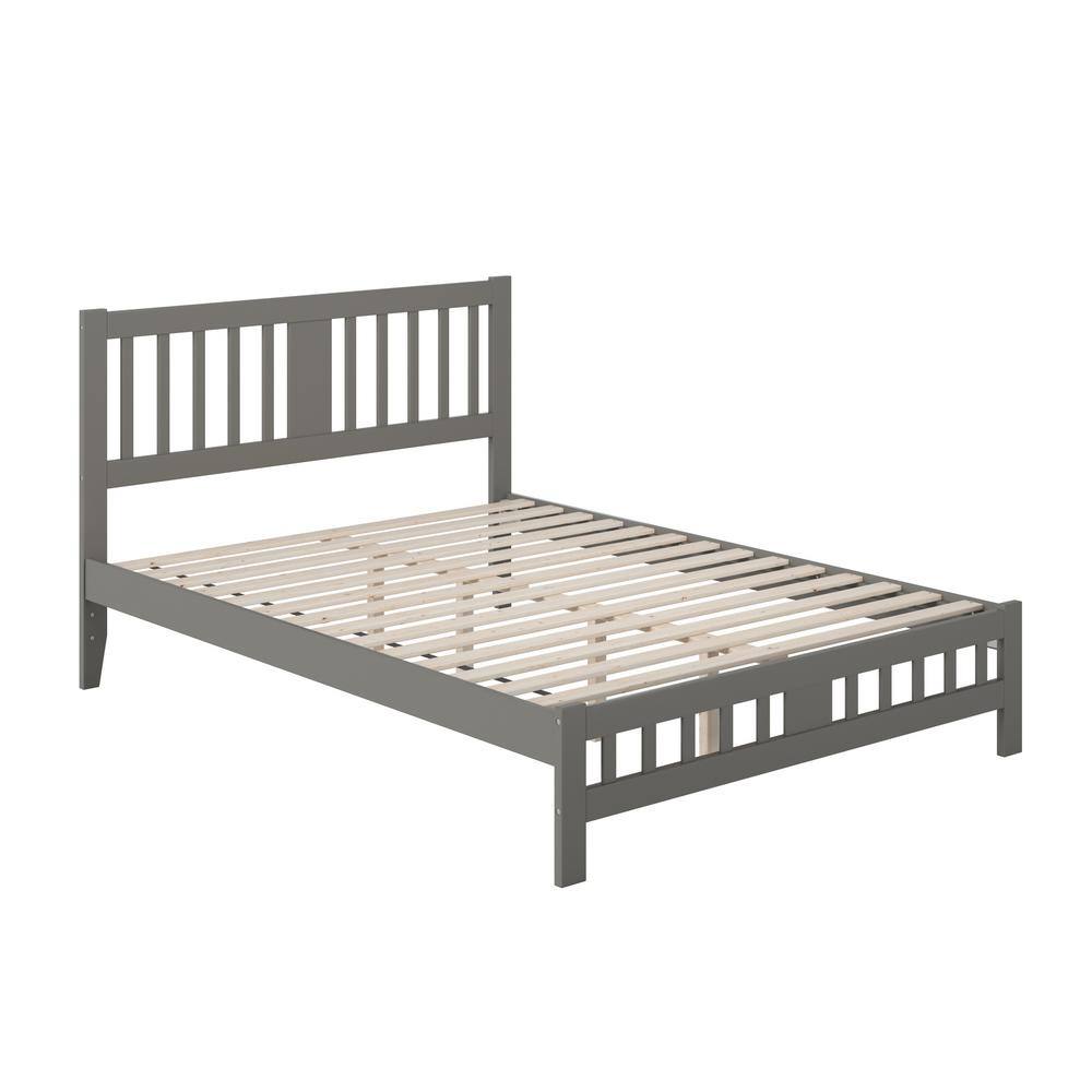 Gray Wood Queen Bed with Slatted Headboard and USB Ports