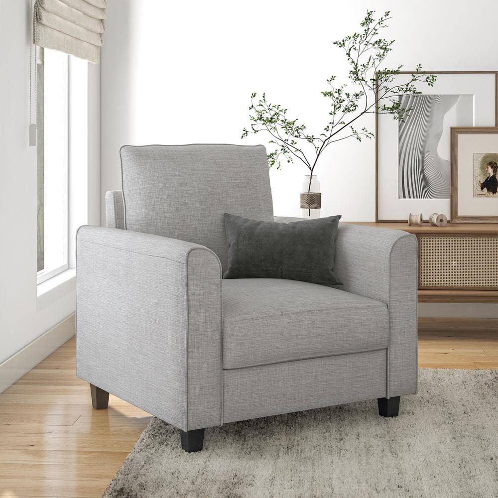 Jorden Light Gray Polyester Upholstered Accent Chair with Dark Wood Legs
