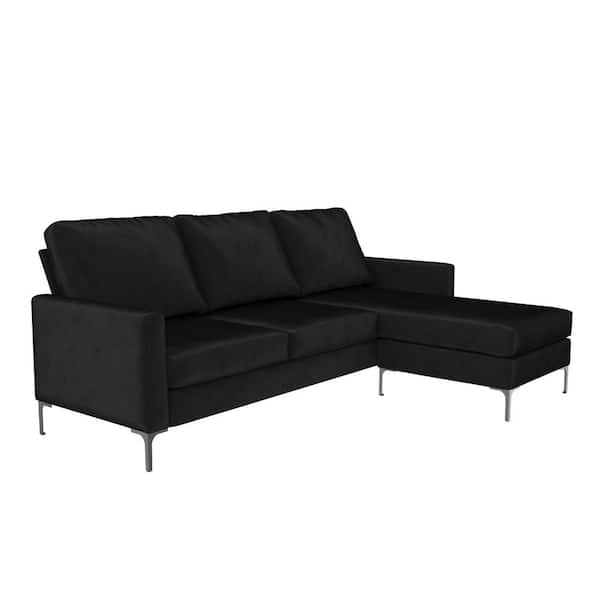 Novogratz Chapman 2Piece Black Sectional Sofa with Chrome Legs and