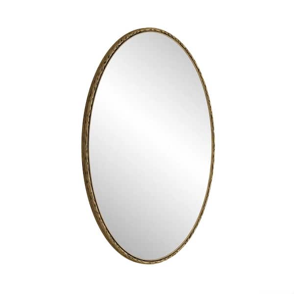Tatahance Gold 25.6 in W x 39.3 in. H Retro Oval Metal Framed Wall Decor Mirror