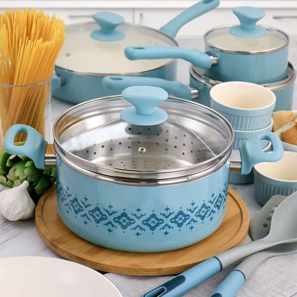  Spice by Tia Mowry Savory Saffron 16-Piece Healthy Nonstick  Ceramic Cookware Set - Teal: Home & Kitchen