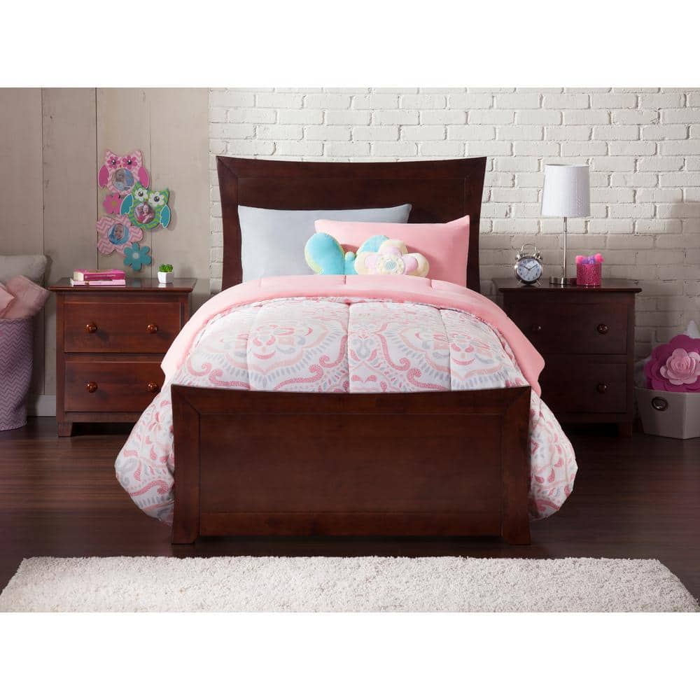 Walnut Twin XL Platform Bed with Storage Drawers and Headboard