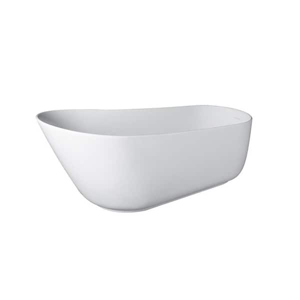 66.9 in. x 31.5 in. Stone Resin Single Slipper Soaking Bathtub with Left Drain Overflow in White