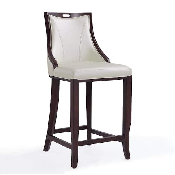 Manhattan Comfort Emperor 27 in. Pearl White and Walnut Beech Wood Bar Stool with Faux Leather Upholstered Seat