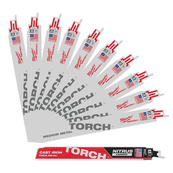 9in 18 TPI TORCH Medium Metal Carbide SAWZALL Recip Blade Set (10pk) + NITRUS TORCH