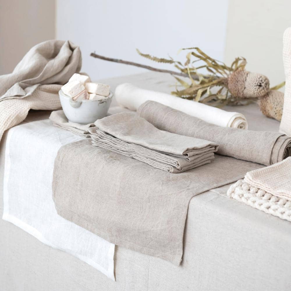 Natural Gray Stonewashed Linen Table Runner, 108 Inches Long