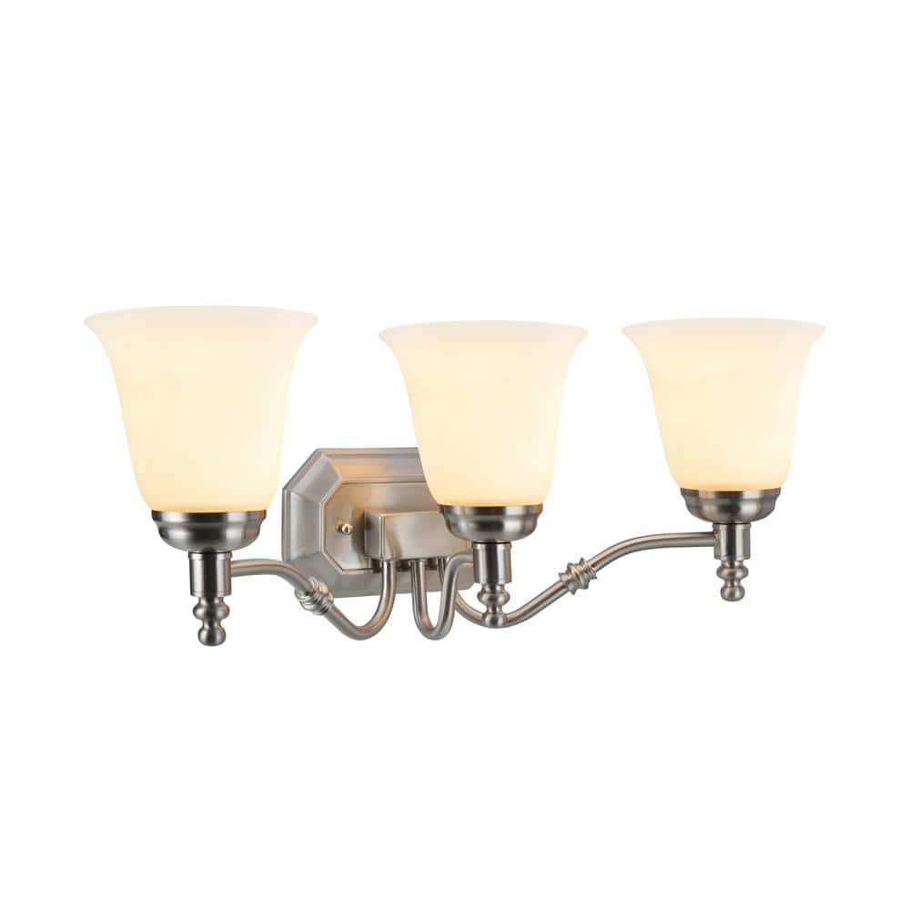 Satin Nickel 3-Light Vanity Fixture with Frosted Glass Shades