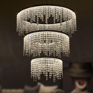 3-Lights Integrated LED Crystal Chandelier 3-Tiers Hanging Ceiling Light Pendant Light Fixture for Dining Room