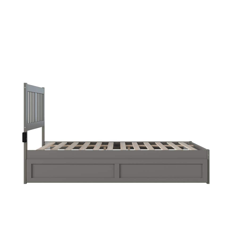 Tahoe Gray Full Wood Platform Bed with Trundle and USB Charger