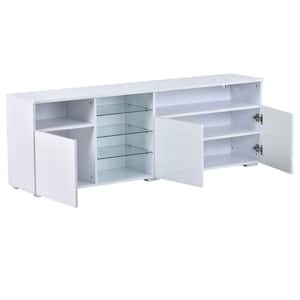 78.74 in. White High Gloss TV Stand with Color Changing LED Lights and 3 Storage Cabinet Fits TV's up to 85 in