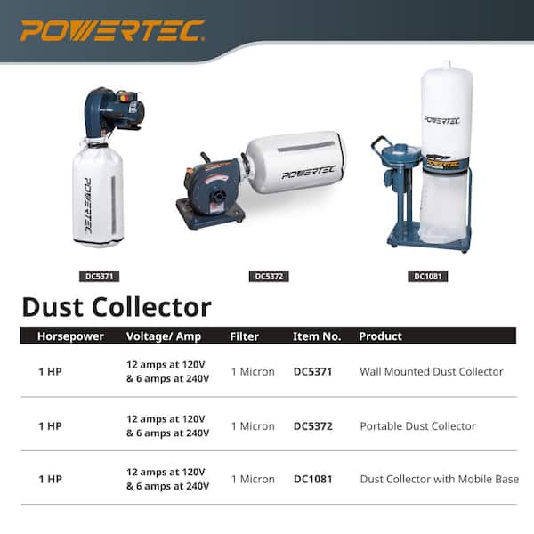 12 Amp 1 HP 560 CFM Portable Dust Collector, 1-Micron, 120-Volt/240-Volt