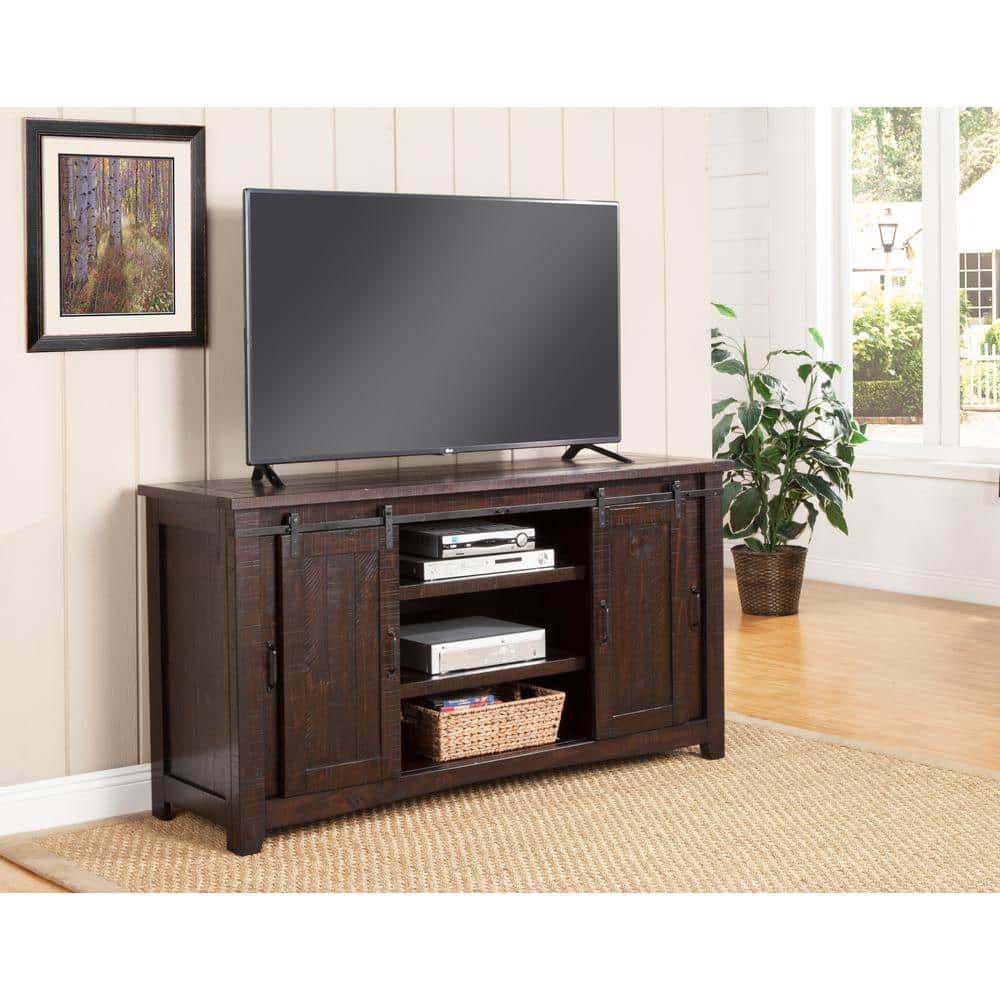 Espresso Pine Wood 65" TV Stand with Mesh Doors