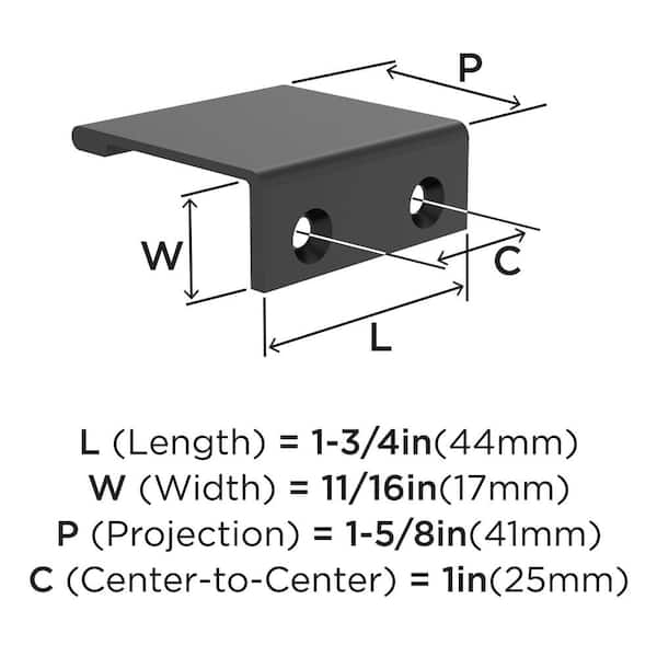 1 in. (25 mm) Center-to-Center Matte Black Contemporary Edge Pull 1 in. (25 mm) Center-to-Center Matte Black Contemporary Edge Pull