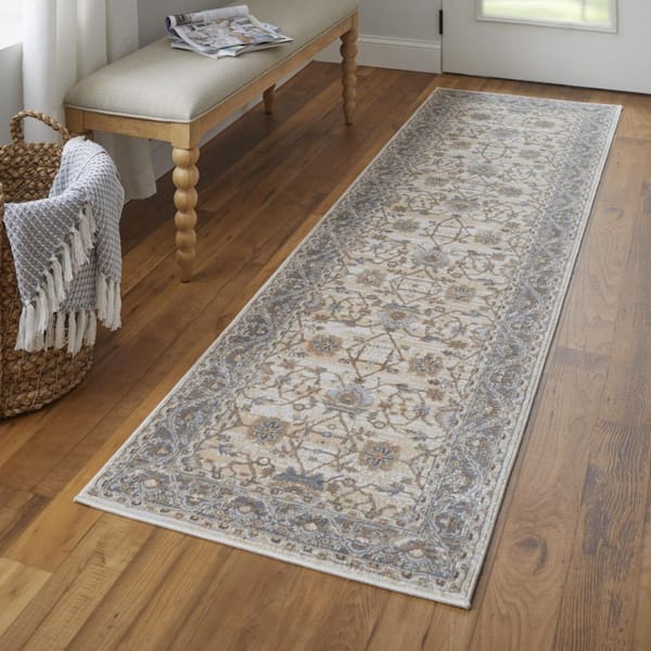 2 x 8 Brown, Ivory Oriental Runner Rug