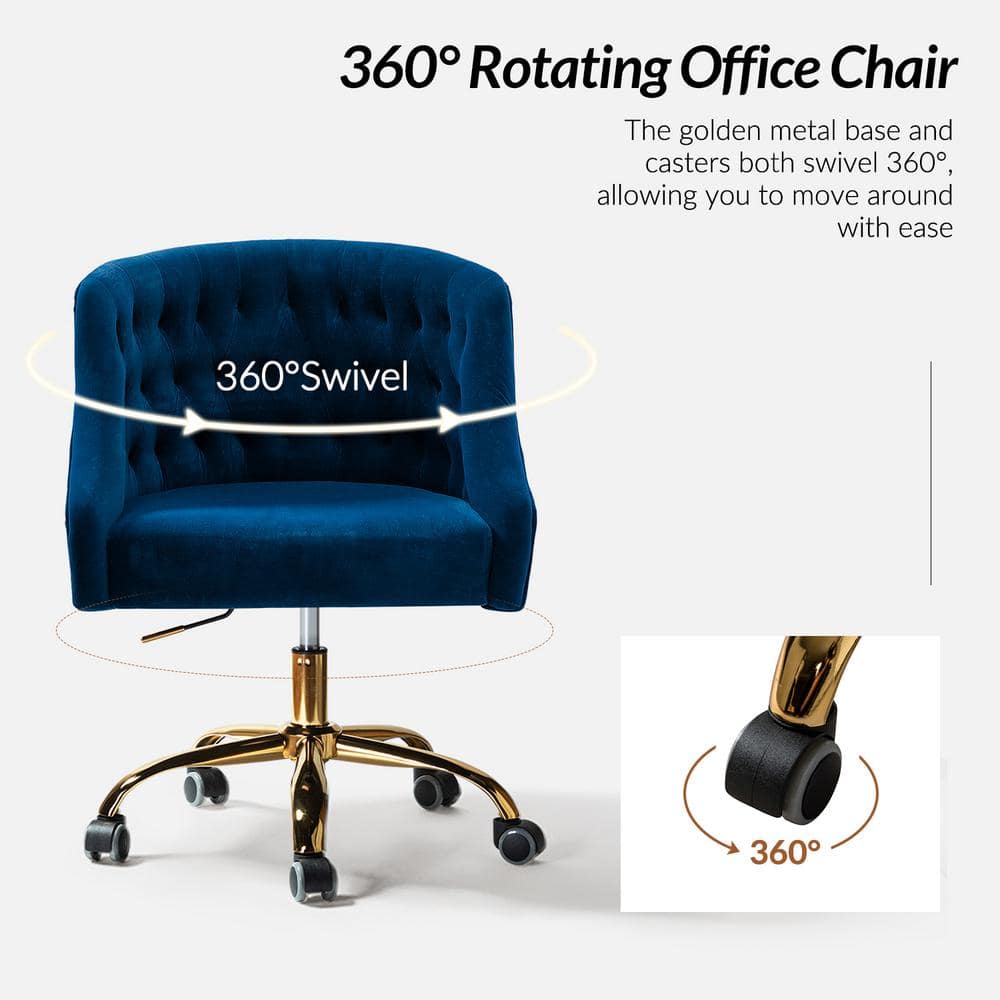 Navy Velvet Ergonomic Swivel Task Chair with Gold Legs