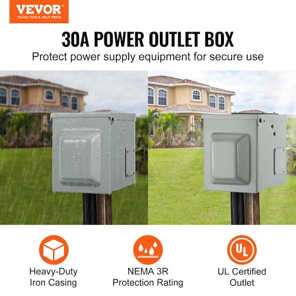 30 Amp 125 Volt RV Power Outlet Box, Enclosed Lockable Weatherproof NEMA  TT-30R Outdoor Electrical Receptacle Panel, 30 Amp RV Receptacle for RV