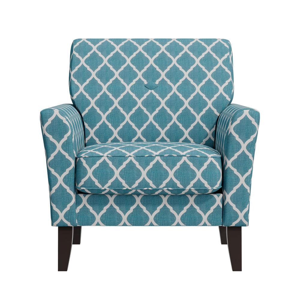 Turquoise Trellis Linen Blend Flared Arm Accent Chair
