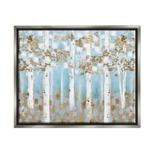 Spring Birch Tree Forest Blue Contemporary Landscape by Janet Tava Floater Frame Nature Wall Art Print 17 in. x 21 in.