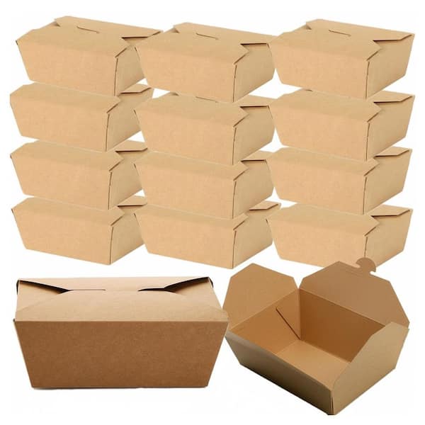 Kraft Paper Food Containers Microwaveable Take Out Lunch Boxes Leak-Proof Stackable 60 Pack Disposable