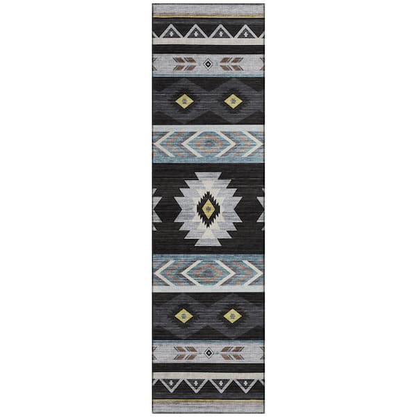 Addison Rugs Sonora Black 2 ft. 3 in. x 7 ft. 6 in. Geometric Indoor/Outdoor Area Rug