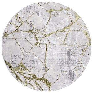 Amelia Gray/Green 7 ft. x 7 ft. Abstract Distressed Round Area Rug