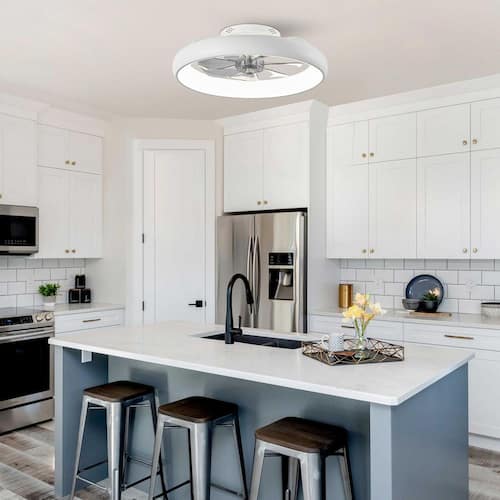 20 in. LED Indoor White Flush Mount Ceiling Fan with Light Dimmable for Low Profile Bedroom LuminFan Ceiling Fans With Lights