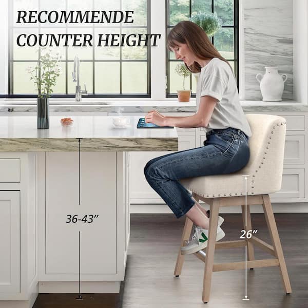 OrangeOne Hampton 26 in. Solid Wood Beige Swivel Bar Stools
