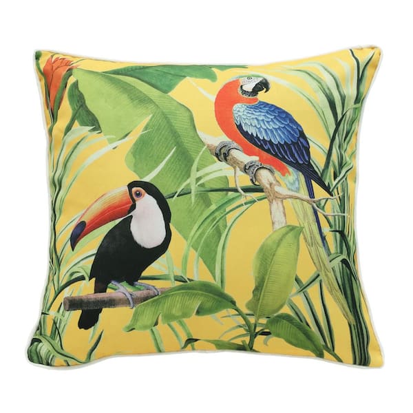 Commonwealth Home Fashions Cabana 18 in. x 18 in. Square Outdoor Reversible Throw Pillow in Multi-Colored Toucans Print