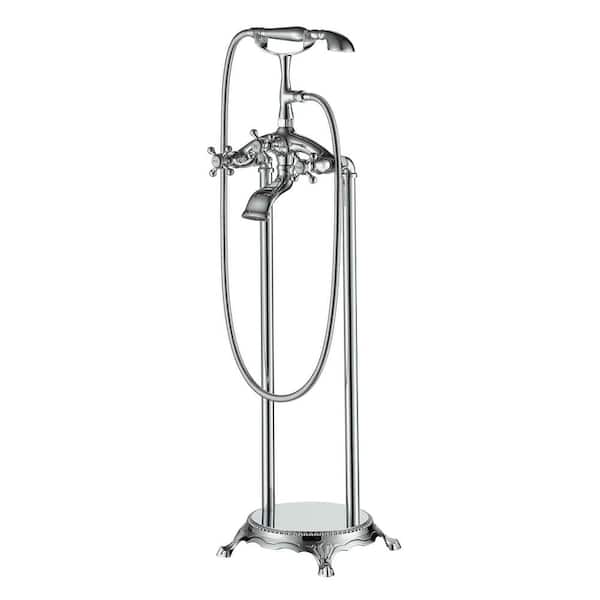 Vintage Floor Mount 3-Handle Freestanding Tub Faucet with Hand Shower and Water Supply Hoses in Chrome