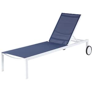 Peyton in White/Navy Aluminum Outdoor Chaise Lounge