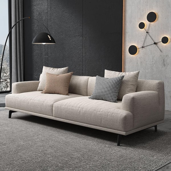 THE RIGHT PATH 66.1 in. Square Arm Fabric Rectangle Sofa 37.4 in. D Beige