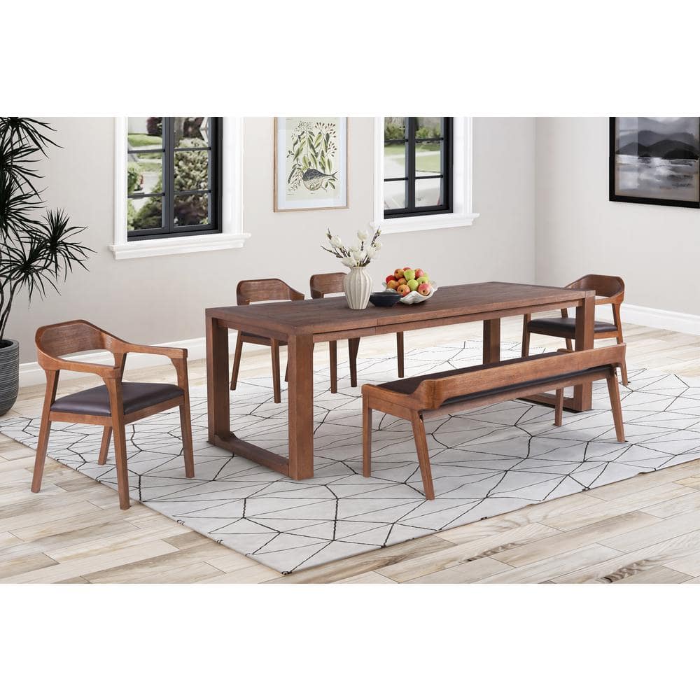 Chestnut Wire-Brush Wood Extendable Dining Table for Eight