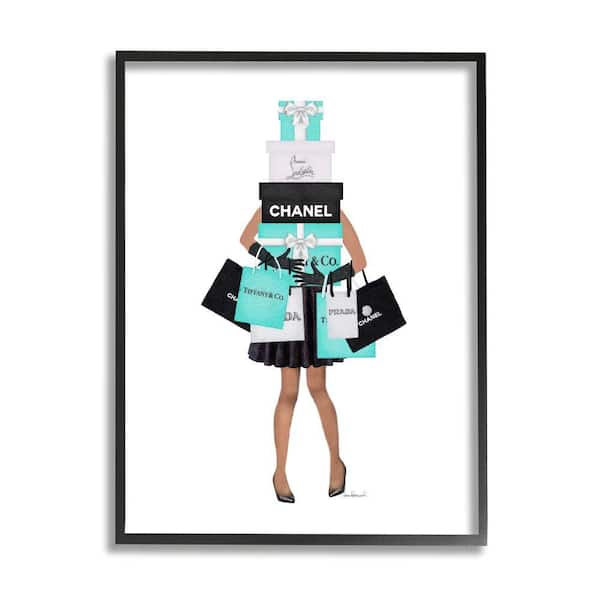 "Fashionista Woman Shopping Chic Glam Bags" by Amanda Greenwood Framed Print Abstract Texturized Art 11 in. x 14 in.