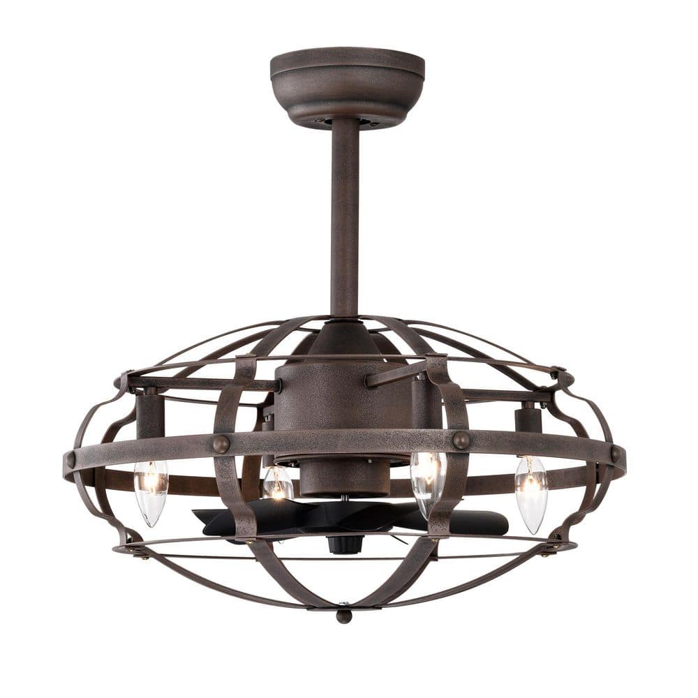 Luxrity 20 in. Indoor Bronze Industrial Metal Drum Caged Fandelier Downrod Ceiling Fan with Light and Remote Included price history on PriceWatchPro