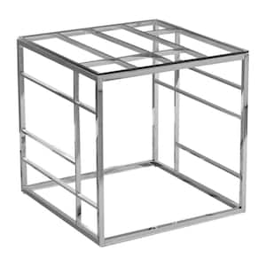 Mason 22 in. Silver Stainless Steel with Glass Square End Table