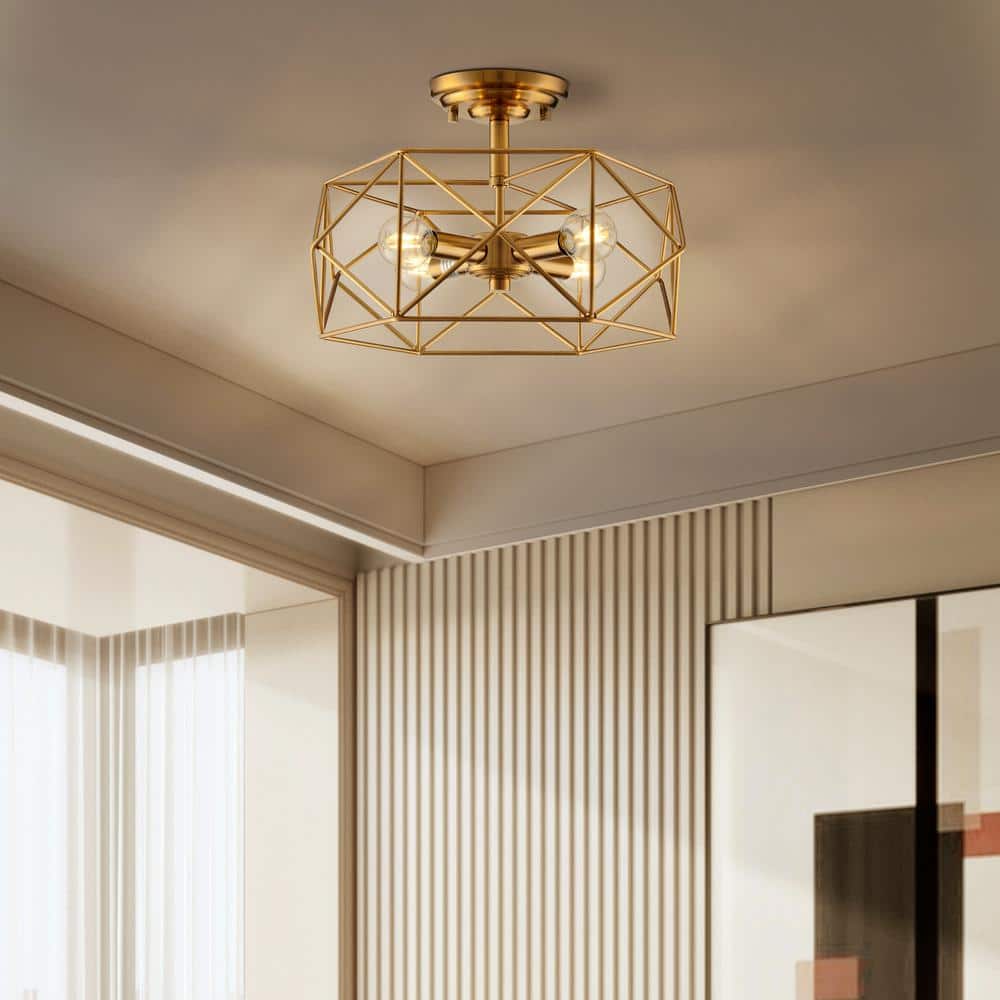 Harrison 13 in. 4-Light Gold Semi- Flush Mount Ceiling Fixture