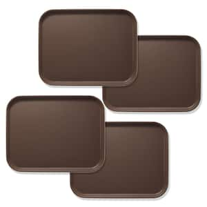 12 in. x 16 in. x .75 in. Rectangular Plastic Non-Slip Serving Trays, Brown - NSF Food Service (Set of 4)