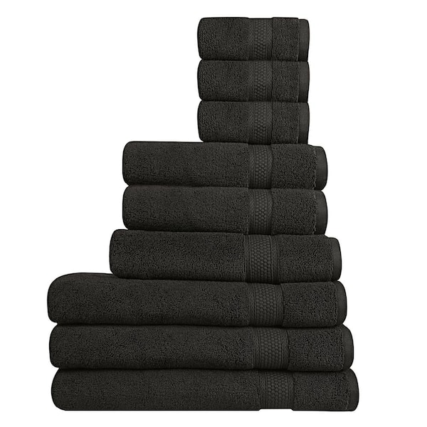 A1 Home Collections A1HC 500 GSM Duet Technology 100% Cotton Ring Spun Black Onyx Quick Dry Low Lint Highly Absorbent 9-Piece Towel Set