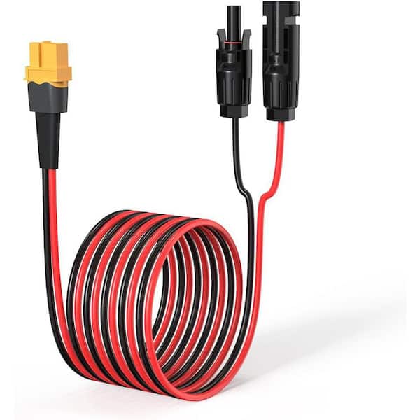 10AWG 25 ft. Solar Cable XT60 Extension Cable for Portable Power Station Waterproof Connector in Black