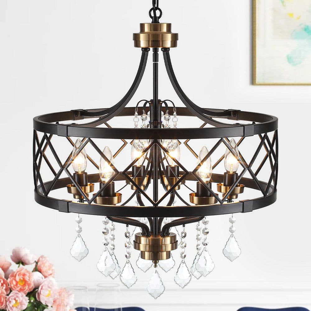 ETONIMERR 20 in. 6-Light Black Gold Modern Drum Chandelier