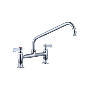Double Handle Deck Mounted Commercial Standard Kitchen Faucet with 14 in. Swivel Spout in Polished Chrome
