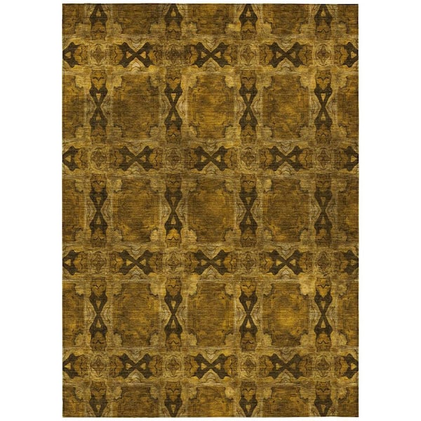 HomeRoots Chocolate 10 ft. x 14 ft. Woven Floral;Medallion Rectangle Indoor/Outdoor Area Rug