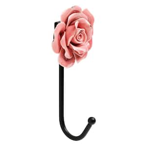 6-1/3 in. Black Wall Hook with Pink Flower