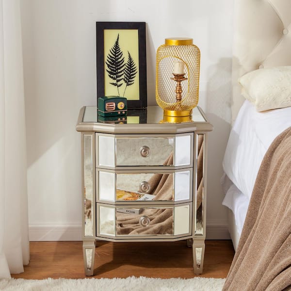 THKSHOUZ Silver 19.7 in. W x 23.62 in. H Rectangular Frameless Mirror Nightstand