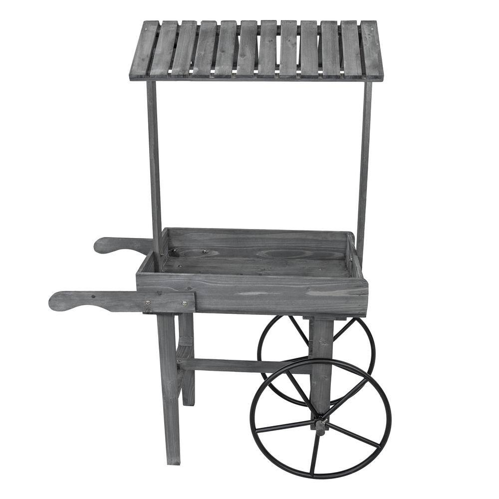 Gray Fir Wood Rustic Flower Cart Display Stand with Wheels