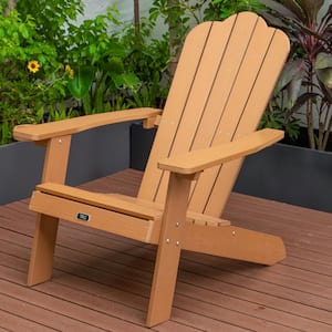 Brown Reclining Composite Plastic Weather-Resistant Folding Adirondack Chair with Pullout Ottoman and Cup Holder