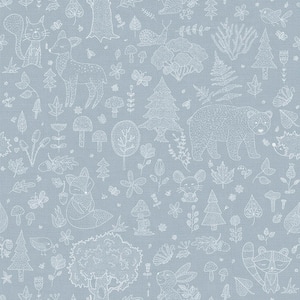 Blue Little Explorers 2 Forest Animals Matte Finish Non-Pasted Non-Woven Wallpaper Sample