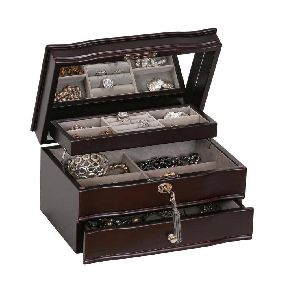 Davina Mahogany Locking Wooden Jewelry Box with Suede Lining