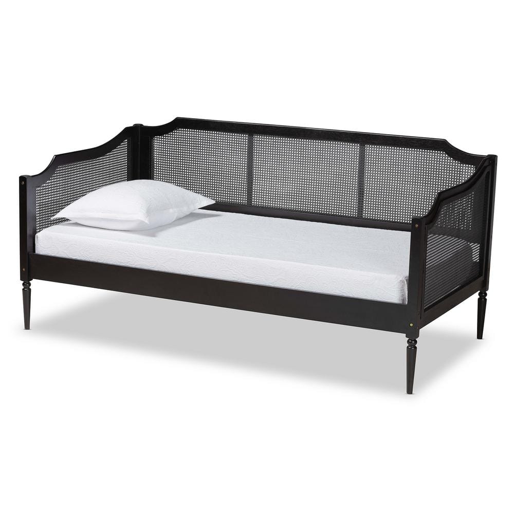 Twin Charcoal Wood and Synthetic Rattan Daybed with Slats