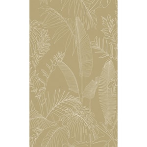 Beige Tropical Leaves Botanical Printed Non-Woven Non-Pasted Textured Wallpaper 57 sq. ft.